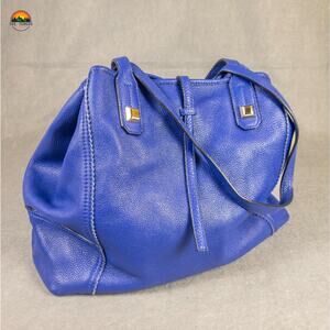 Stella & Dot Tote Bag Blue Genuine Leather Double Handle Slouch Lagenlook Purse